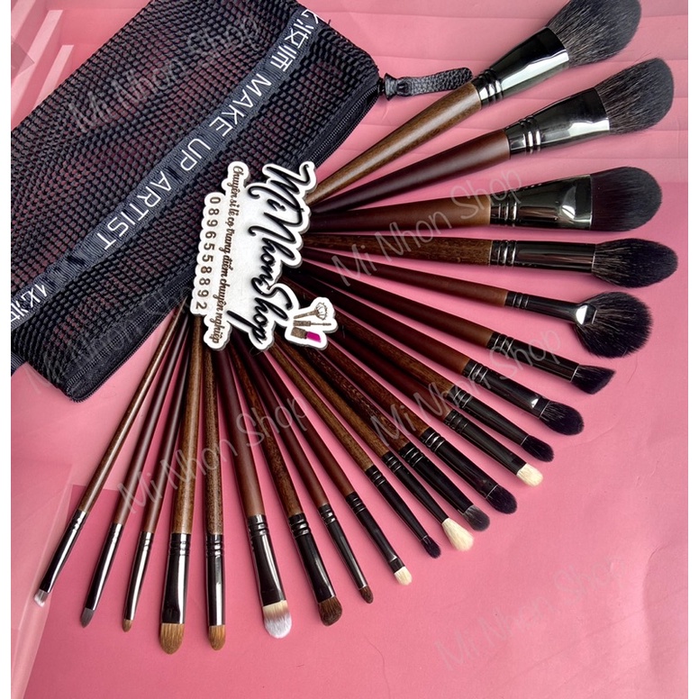 BIG SALE Bộ cọ 22 cây lông thú tự nhiên cán gỗ cho trang điểm chuyên nghiệp và cá nhân Pro