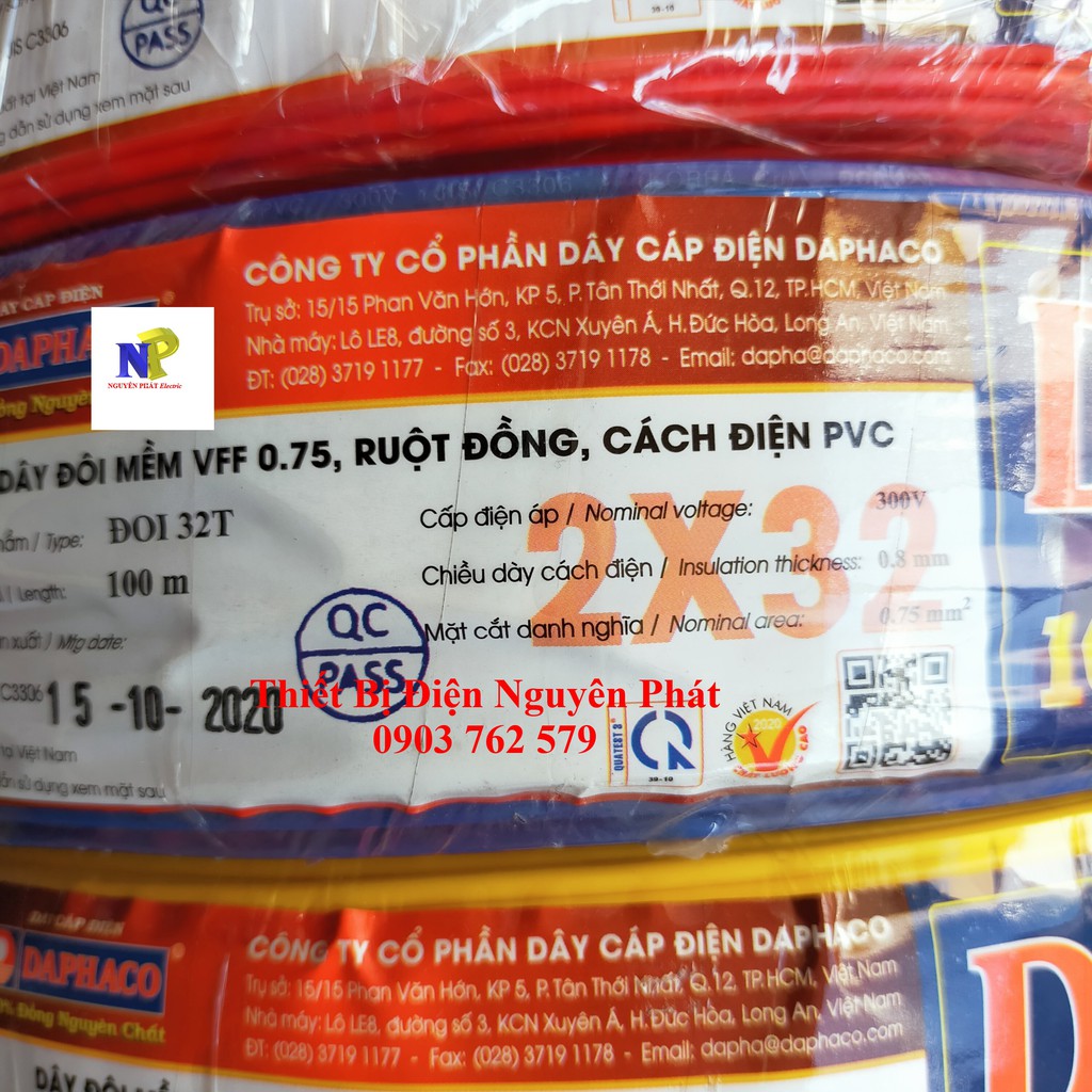 Dây Điện Đôi Mềm DAPHACO 2x0.5mm ,2x0.75mm, 2x1mm, 2X1.5mm- Bán Lẻ Theo Mét