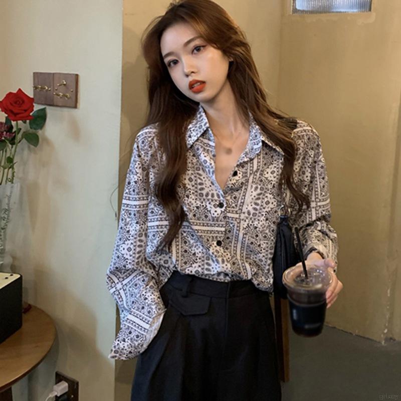 Áo sơ mi nữ tay dài dáng rộng phong cách thời trang Hàn Quốc