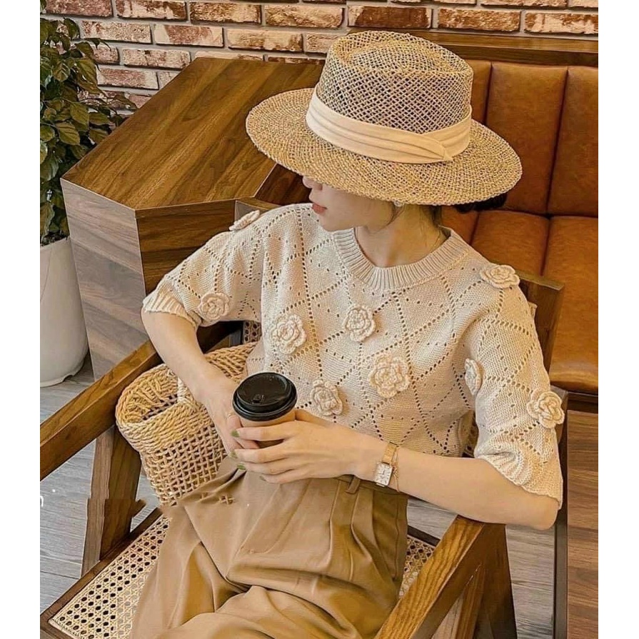 Áo len dệt hoa nổi sang sịn,dáng lửng thiết kế bo gấu tay bo eo mặc lên phom rất đẹp-Minxy shop