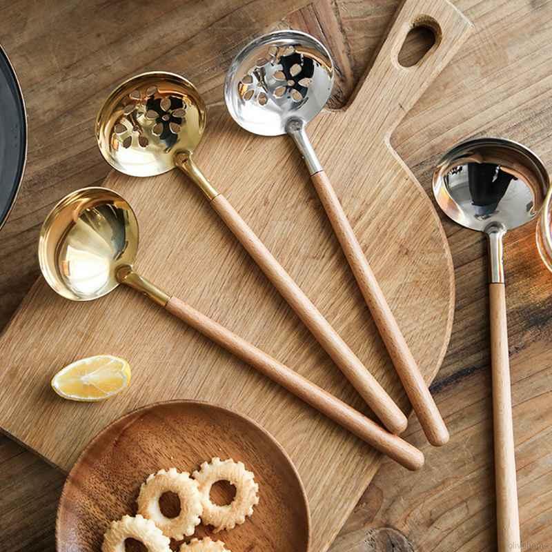 Muỗng canh thép không gỉ với tay cầm bằng gỗ phong cách Nhật Bản tiện lợi