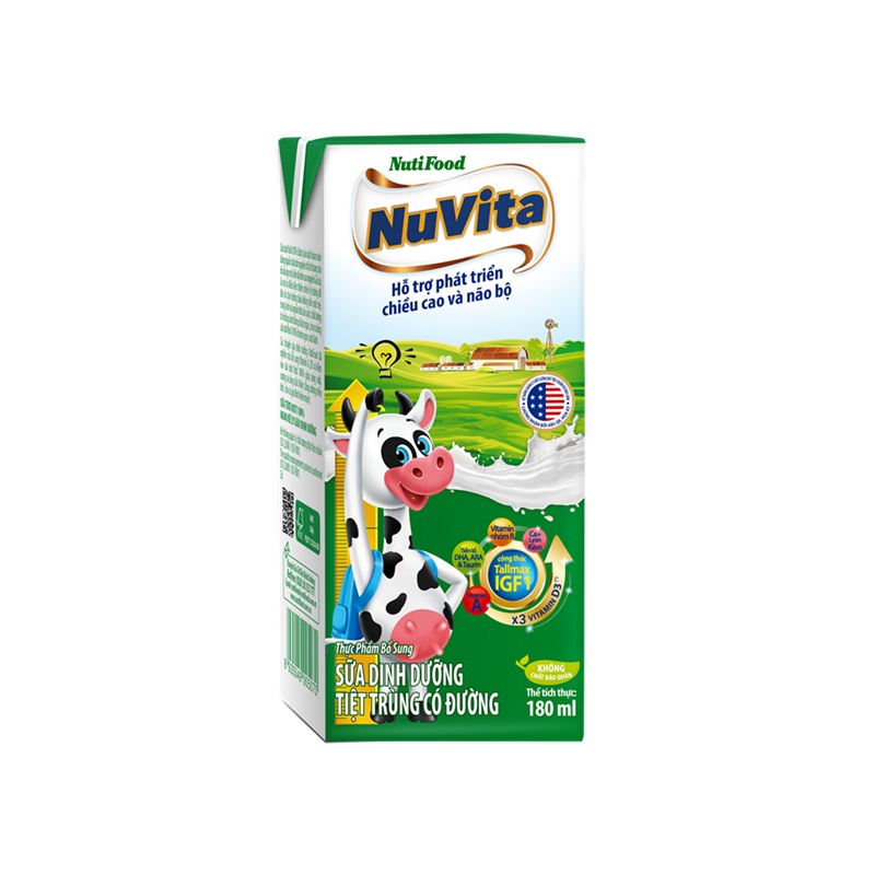 Combo 4 Hộp Sữa dinh dưỡng tiệt trùng Nutvita Có đường 180ml CB4.NACD180YS - Thương Hiệu NUTIFOOD -YOOSOO MALL