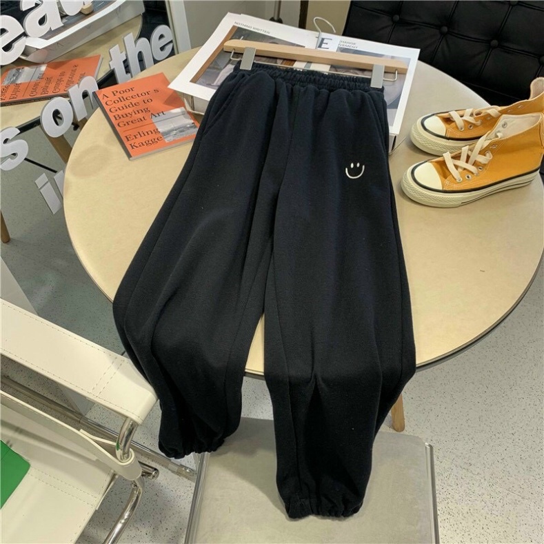Quần Nỉ Unisex Mặt Cười Lưng Thun Ống Bó Chun