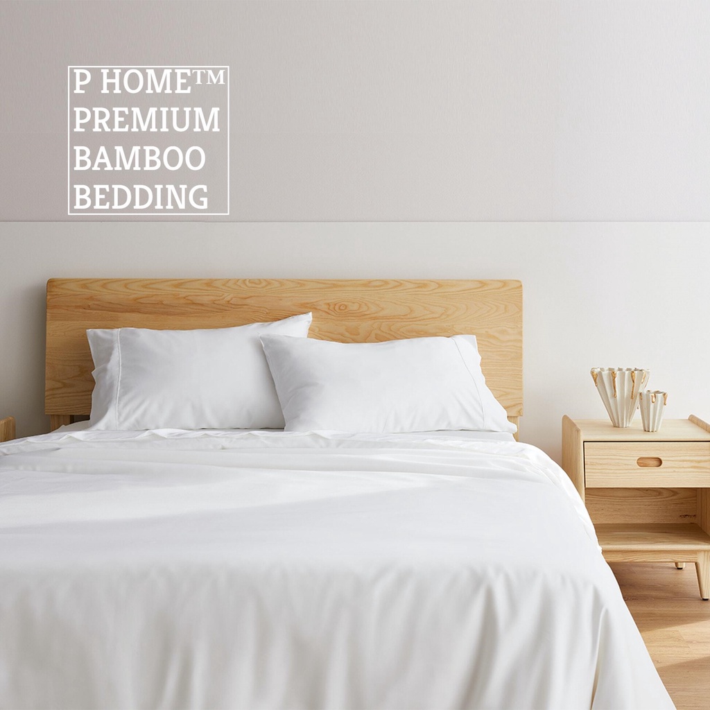 Set Ga Gối Phủ Trải Giường Trắng Khách Sạn SỢI  TRE Cao Cấp P Home™️