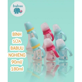 BÌNH SỮA NHỰA PES CỔ NGHIÊNG CHỐNG ĐẦY HƠI BABUU BABY KÈM TAY CẦM 90L/180ML (17931) NHẬT BẢN