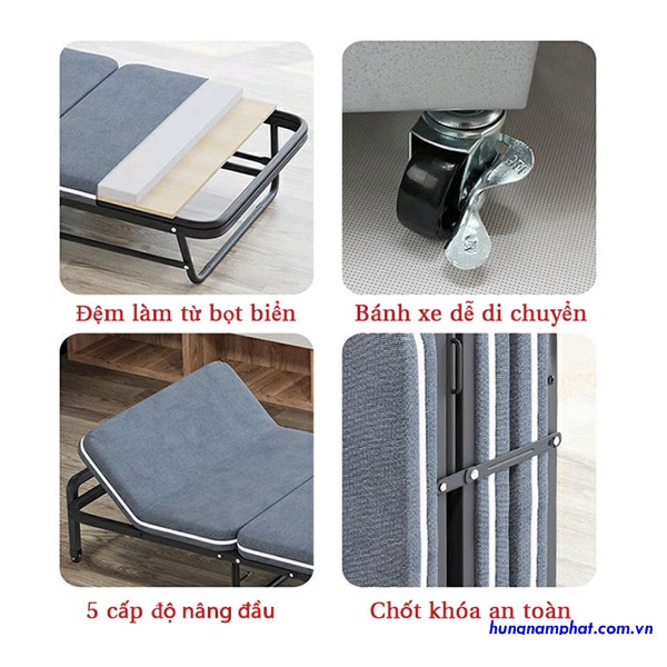 Giường Gấp Văn Phòng Cao Cấp NIKITA GB65 Vải Nhung giường gấp 3 khúc Mini gọn nhẹ tải 150kg