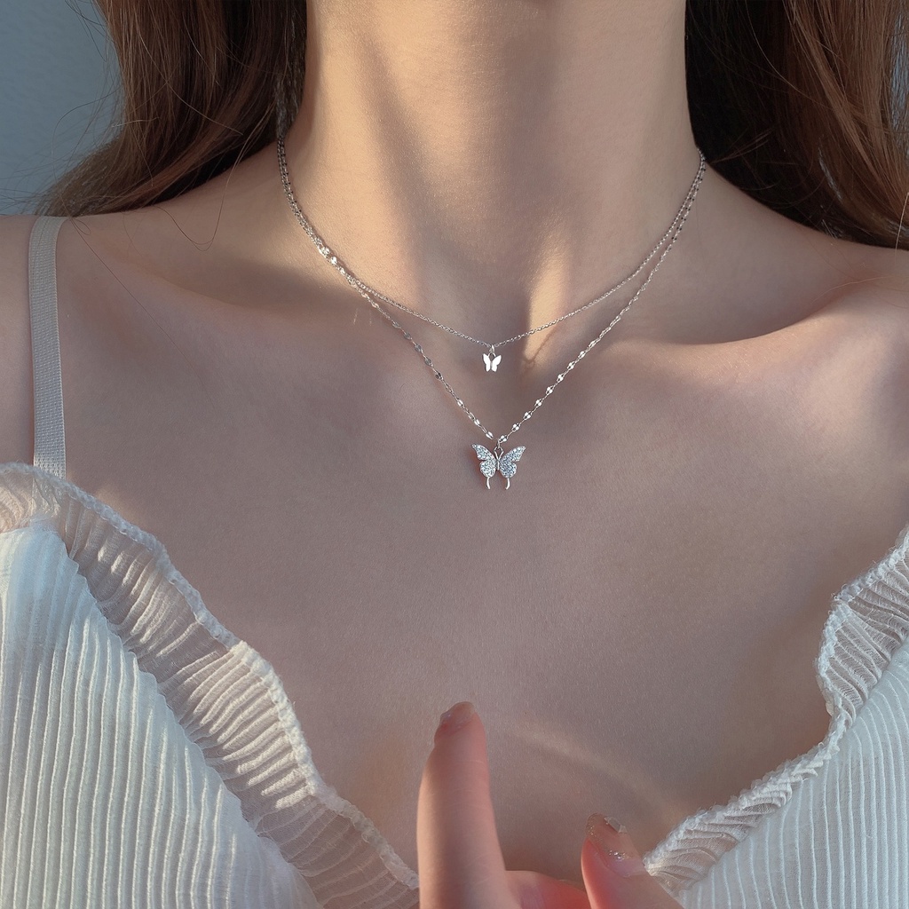 Vòng cổ Hai Lớp Hình Bướm Thời Trang Hàn Quốc Dành Cho Nữ