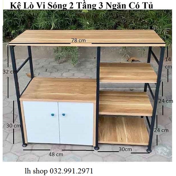 Kệ Lò Vi Sóng Đơn, Để Nồi Cơm Điện Có Ngăn Tủ, Khung Sắt Mặt Gỗ MDF 3 Tầng