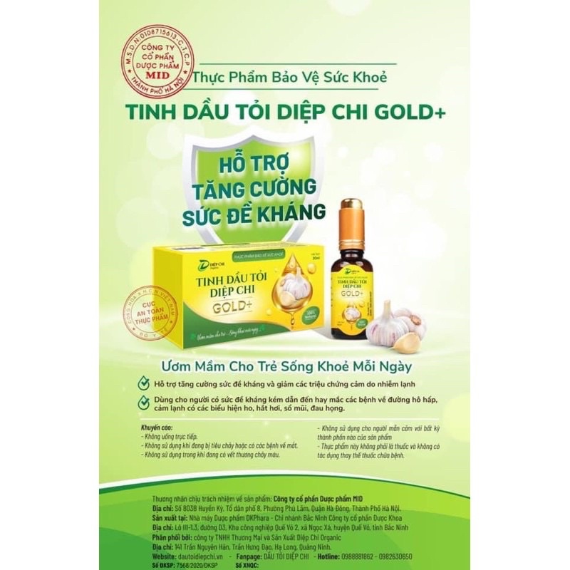 DẦU TỎI DIỆP CHI GOLD - DỨT ĐIỂM ỐM VẶT BÉ KHỎE MẸ AN TÂM ( Lọ 30ML )