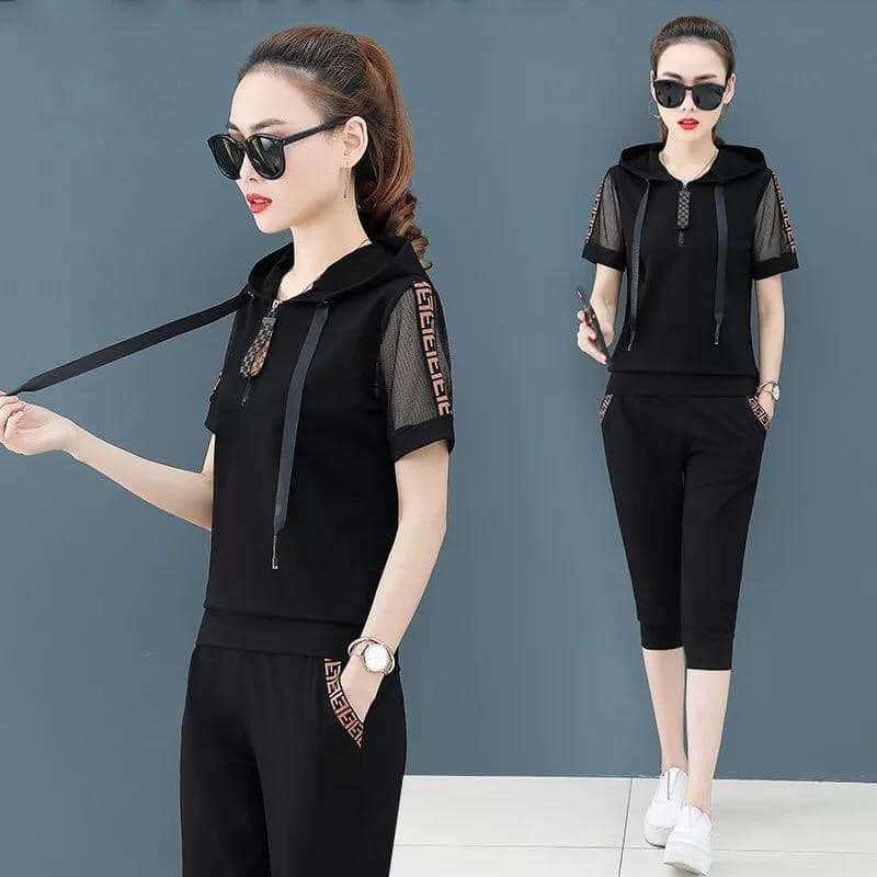 W032205 Bộ thể thao nữ áo và quần chất cotton cao cấp hàng nhập