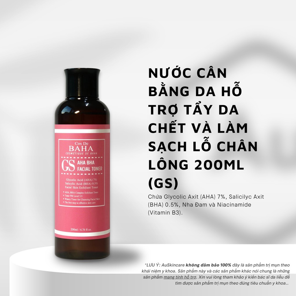 Cos De BAHA | Nước Cân Bằng Da Chứa AHA 7% &amp; BHA 0.5% - Hỗ Trợ Tẩy Da Chết &amp; Làm Sạch Lỗ Chân Lông 200ML (GS)