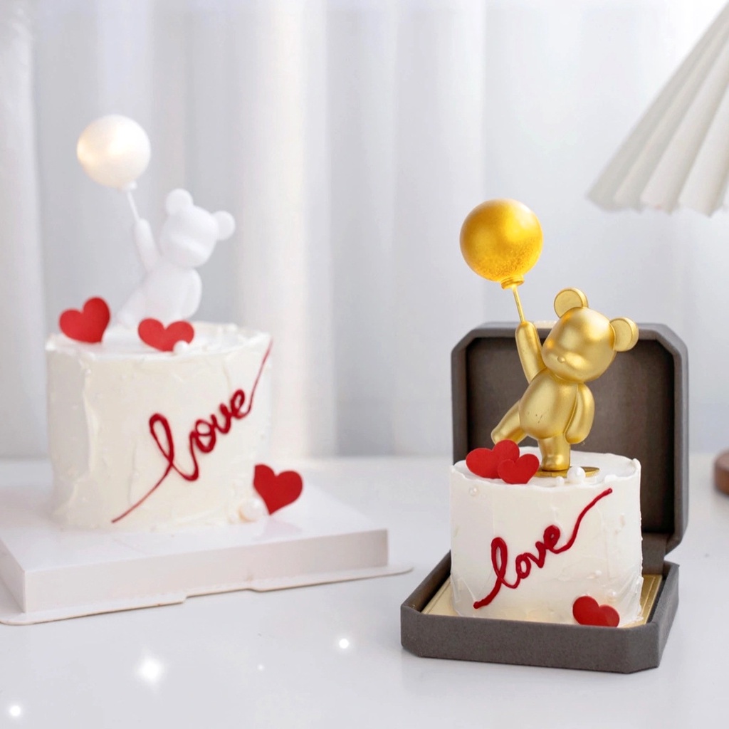 Bong Bóng Đèn LED Trang Trí Bánh Kem Hình Gấu Và Chữ love Xinh Xắn