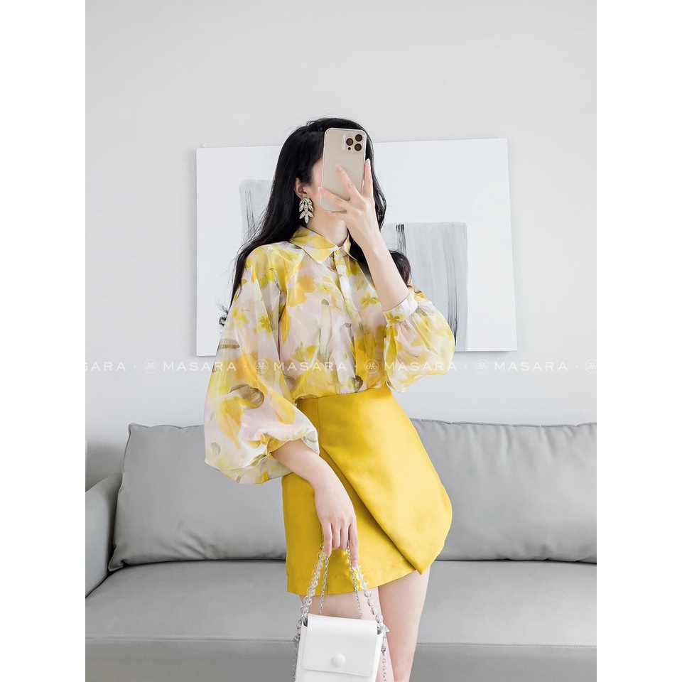 🌈 Áo SƠ MI VOAN HOA VÀNG thân 2 lớp tay bồng cổ bẻ sang chảnh tiểu thư vintage công sở