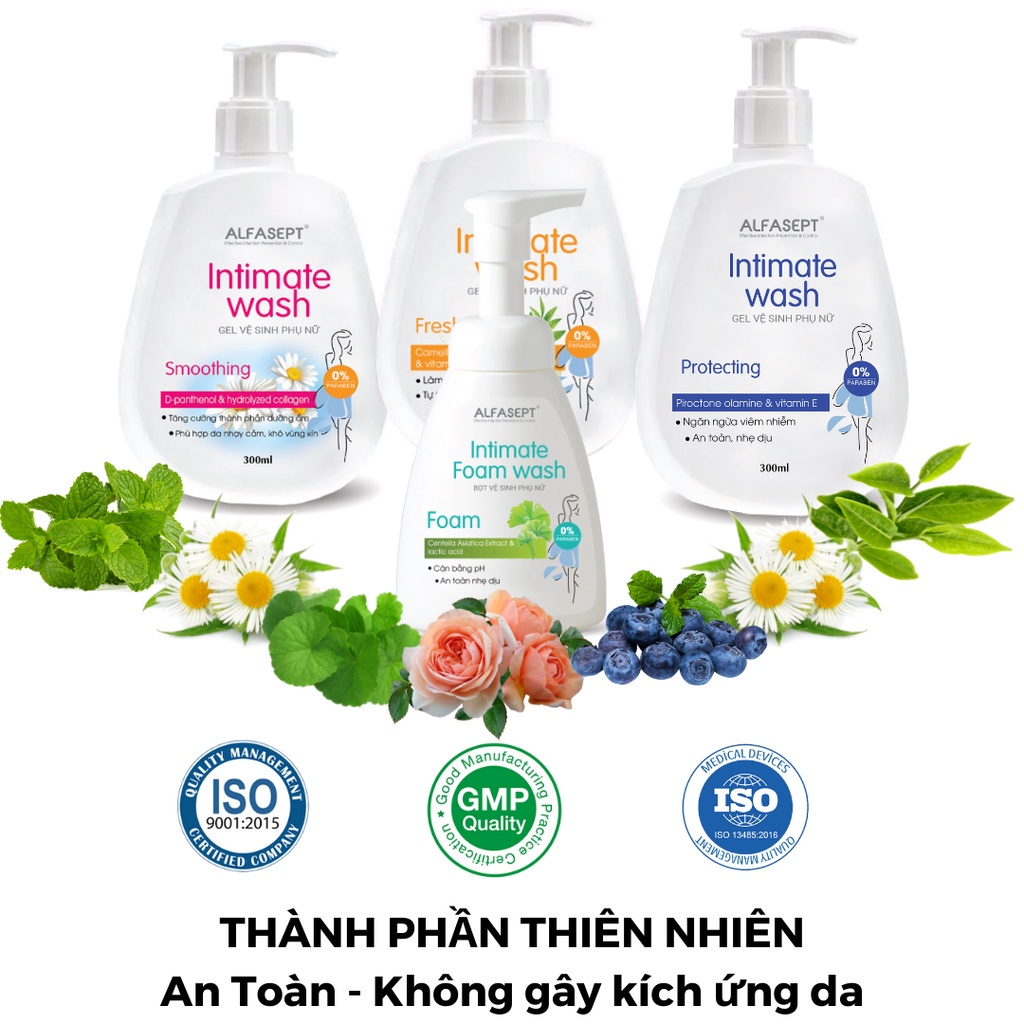 Bọt vệ sinh phụ nữ AFLFASEPT Intimate Foam Wash chiết xuất rau má 300ml làm sạch, khử mùi, cân bằng pH không gây khô rát