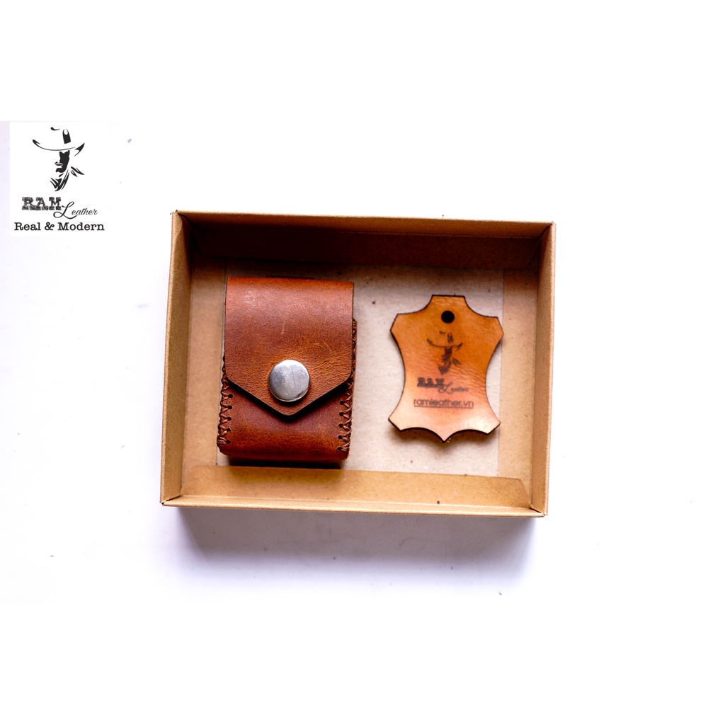 Bao Zippo Da Bò Thật RAM Leaher Màu Nâu Đỏ