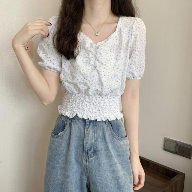 Áo Sơ Mi Ngắn Tay Họa Tiết Hoa Thời Trang Cho Nữ áo croptop JL-TX-196
