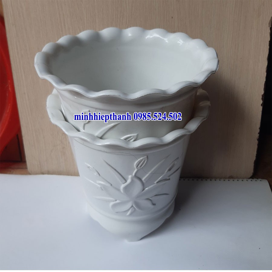 combo 2 chậu nhựa hình tròn cao cấp 4 chân trồng cây cảnh hoa tết