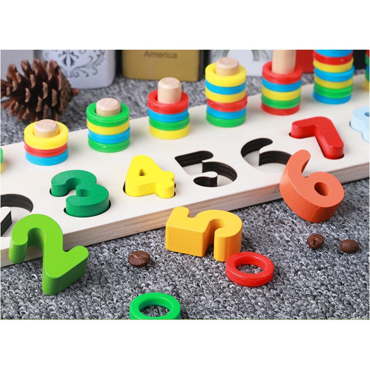 Bộ Cọc Học Toán Đa Năng 2 cột - Xếp Cọc Học Đếm Montessori (Học số đếm, màu sắc)