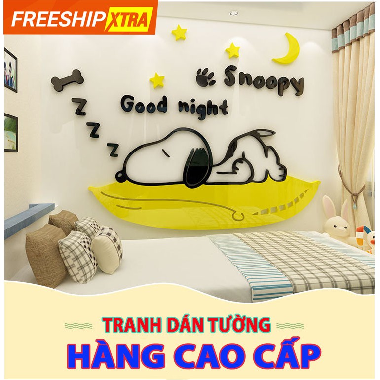 Tranh dán tường mica 3D💖𝐅𝐑𝐄𝐄 𝐒𝐇𝐈𝐏💖Mica Dán tường 3D cho bé trang trí phòng ngủ, phòng khách snoopy mẫu mới