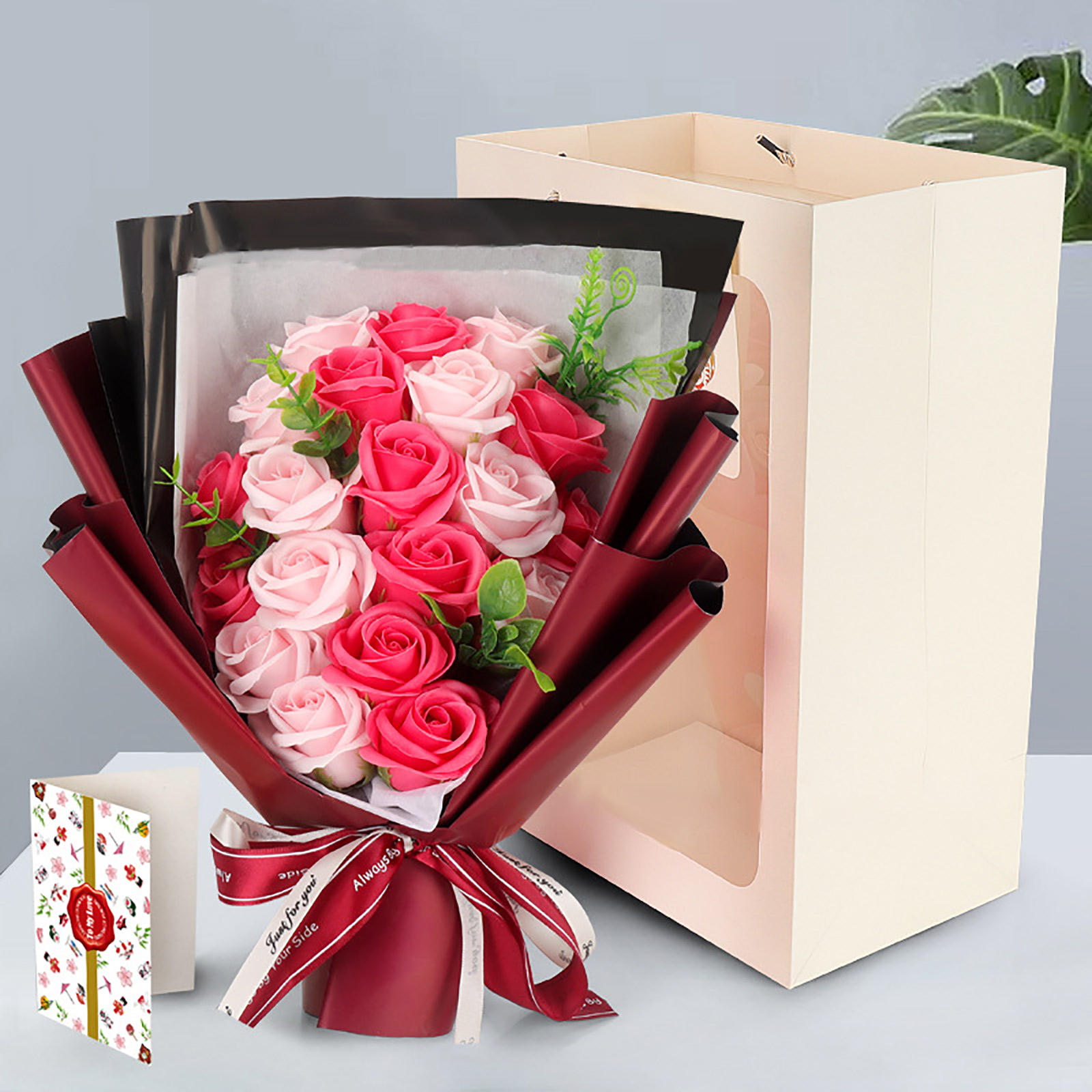 Bó Hoa Xà Phòng Bằng Nhựa Có Đèn Led Phát Sáng 32cm Chất Lượng Cao Dùng Làm Quà Tặng Valentine