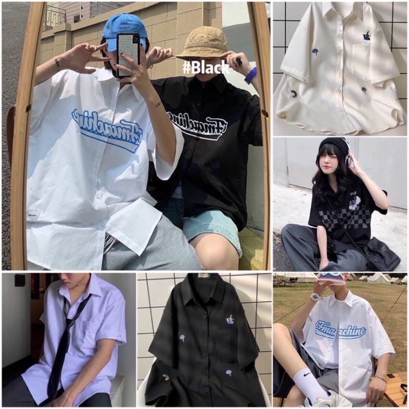 Áo Sơ Mi Form Rộng Thêu Nổi BELE Và Hình Nam Nữ Ulzzang Unisex (Ảnh Thật/Có Sẵn)