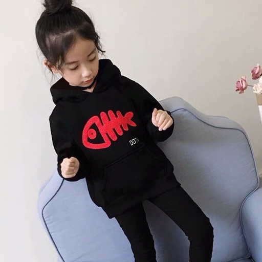 Áo khoác nỉ hoodie bé gái Con Xinh hình in xương cá,thời trang thu đông dành cho trẻ em từ 4 đến 10 tuổi