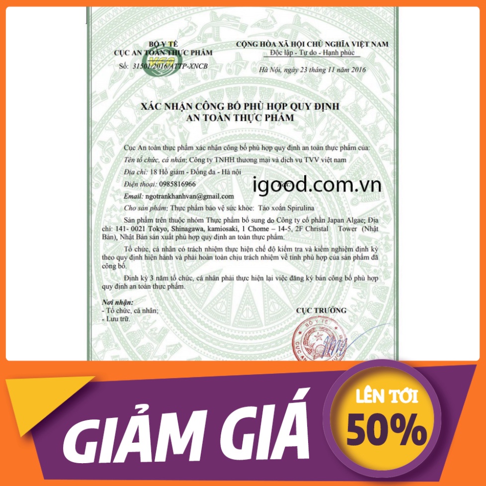 GIÁ SỐC Túi tảo xoắn Spirulina Nhật Bản 2400 viên ....