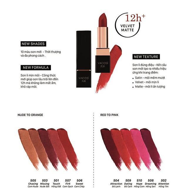 [CHÍNH HÃNG] Son Lì Mịn Môi VACOSI Natural Studio Color Matte Lipstick 3,7g