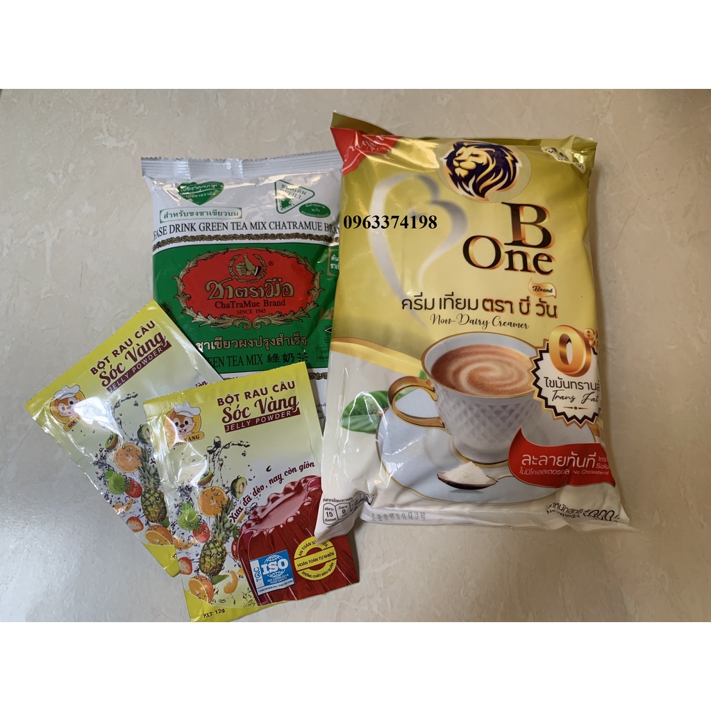 SET TRÀ SỮA THÁI [1TÚI BỘT BÉO BONE 1KG, 1TRÀ THÁI XANH 200G, 2 GÓI THẠCH SÓC VÀNG 12G/TÚI]