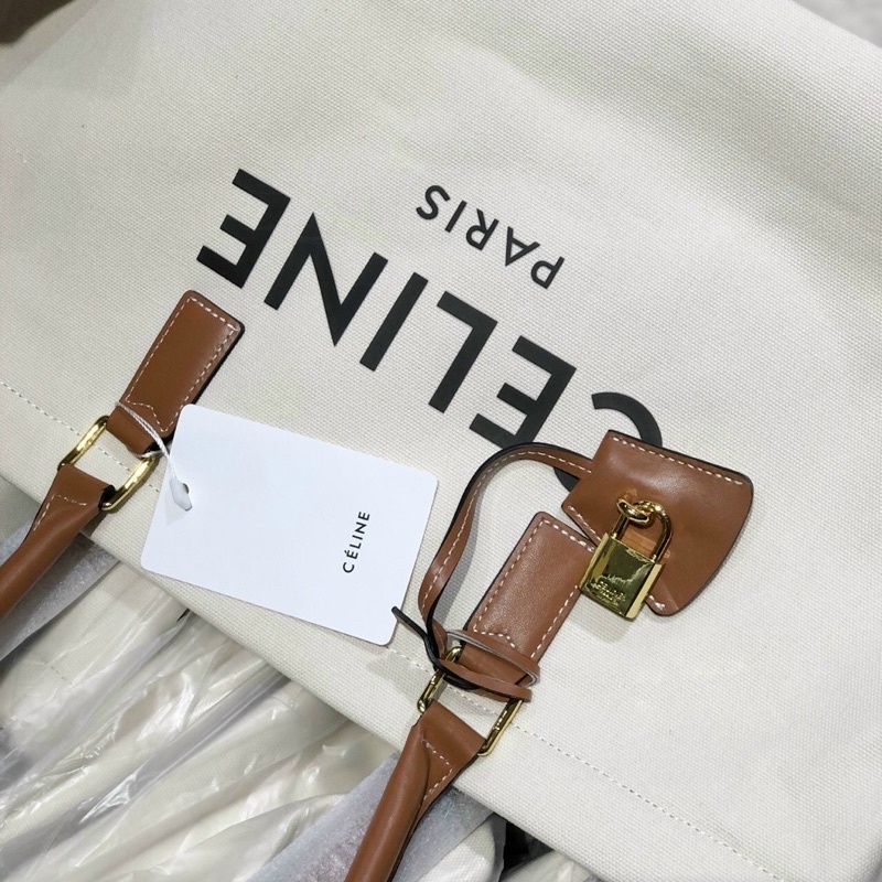 TNS-Túi tote canvas vừa laptop siêu hottrend Celinie Horizontal Cabas tote bag-chất canvas phối da nâu vintage