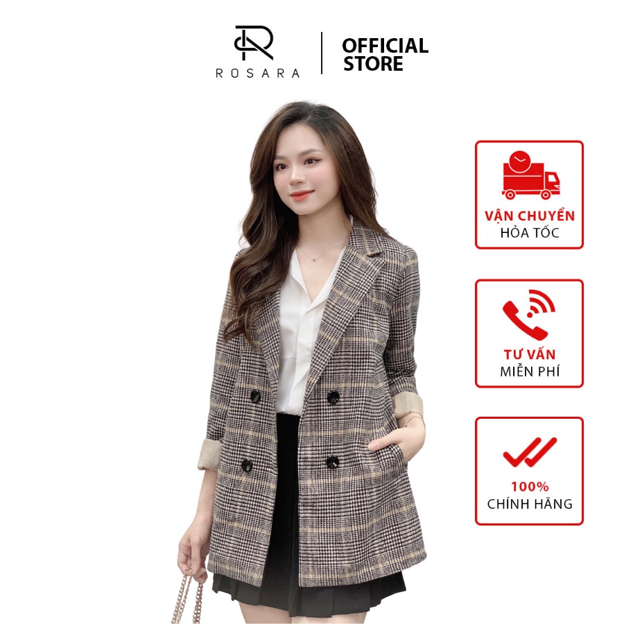 Áo vest dạ kẻ thời trang công sở nữ Rosara KH1 - HÀNG MỚI VỀ