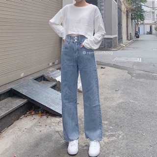 Quần jean suông rộng 2 nút