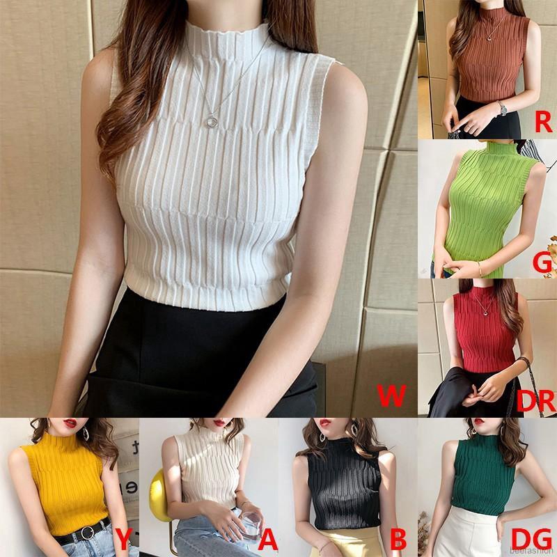 Áo Tank Top Dệt Kim Cổ Lọ Màu Trơn Thanh Lịch | BigBuy360 - bigbuy360.vn