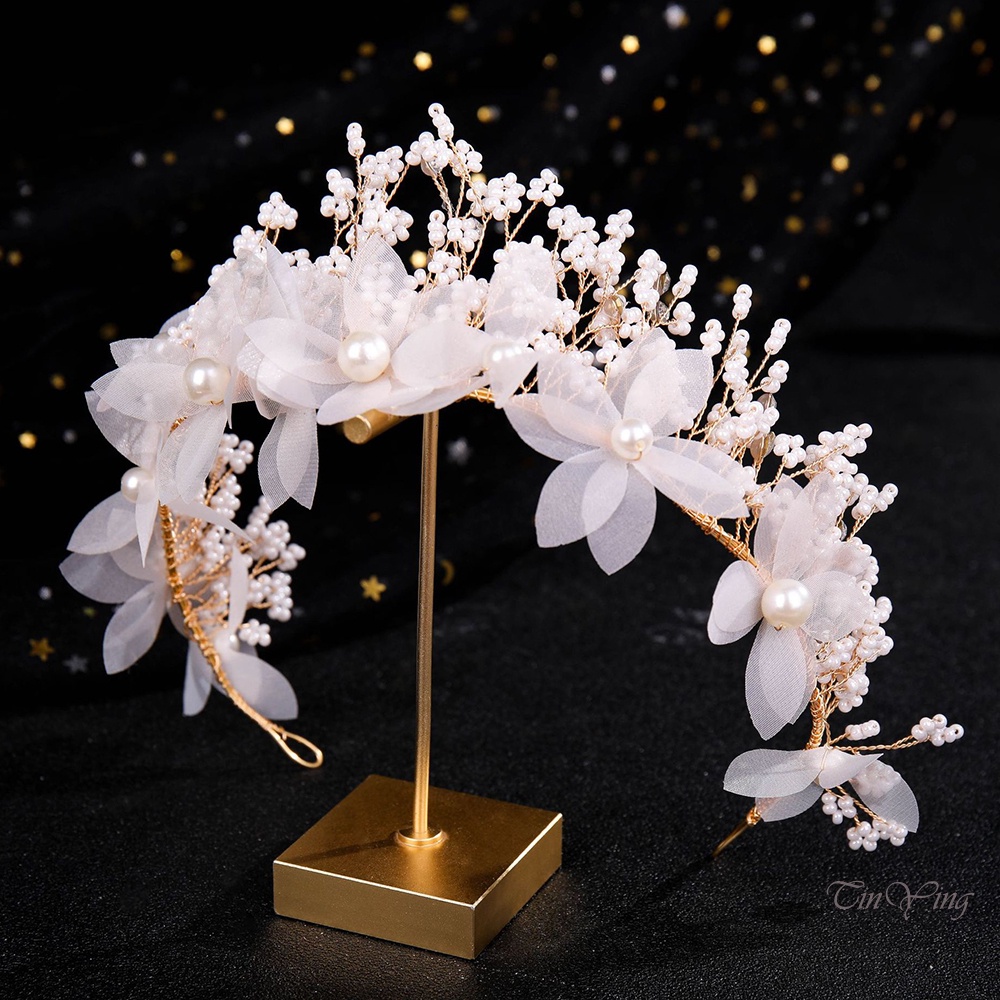 GETNOIVAS Set Cài Tóc + Bông Tai Hình Hoa Mềm Mại Đính Ngọc Trai Nhân Tạo Dành Cho Cô Dâu