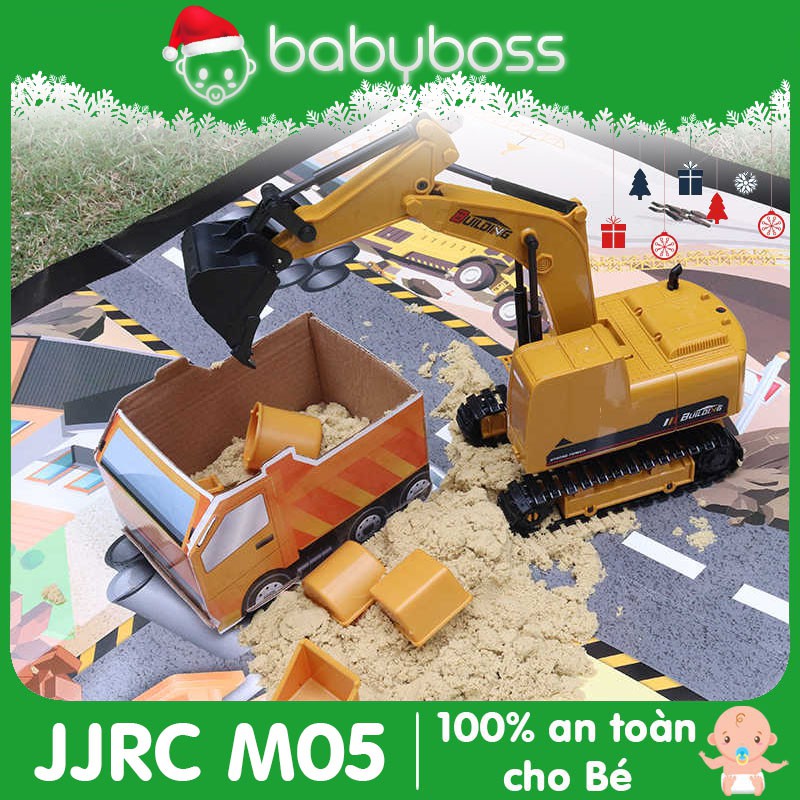 Xe múc cát điều khiển từ xa cho bé kèm cát động lực và mô hình công trường A016 2.4Ghz