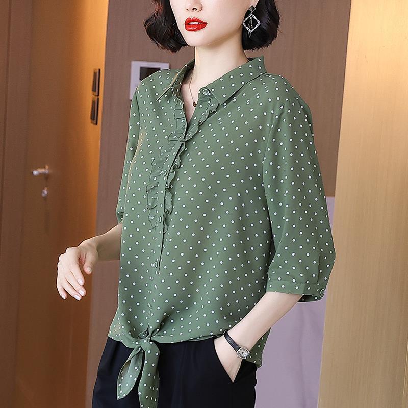 Áo sơ mi chiffon tay dài dáng rộng thời trang mùa hè dành cho phụ nữ trung niên