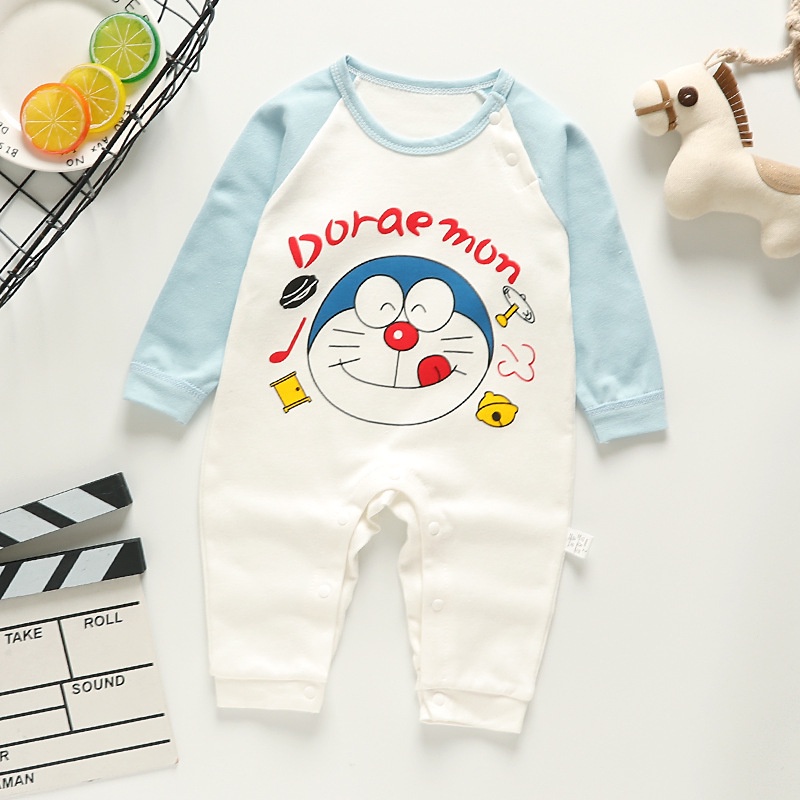 Bộ áo liền quần tay dài in hoạt hình dễ thương cho bé 0-18 tháng tuổi