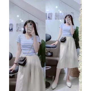 ẢNH THẬT áo croptop sọc cổ tim