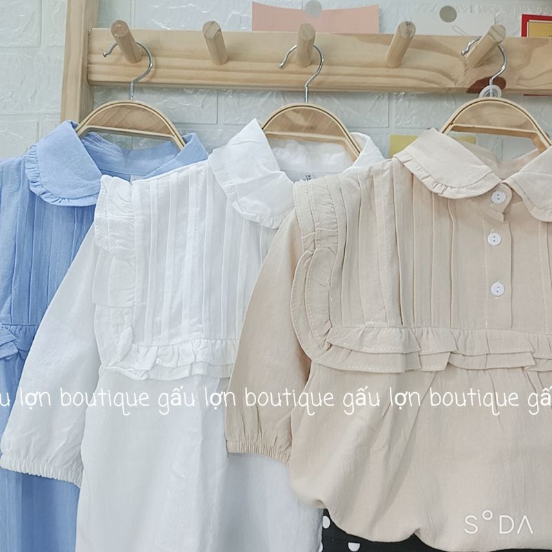 Áo sơ mi kiểu cộc tay xếp li ngực vintage