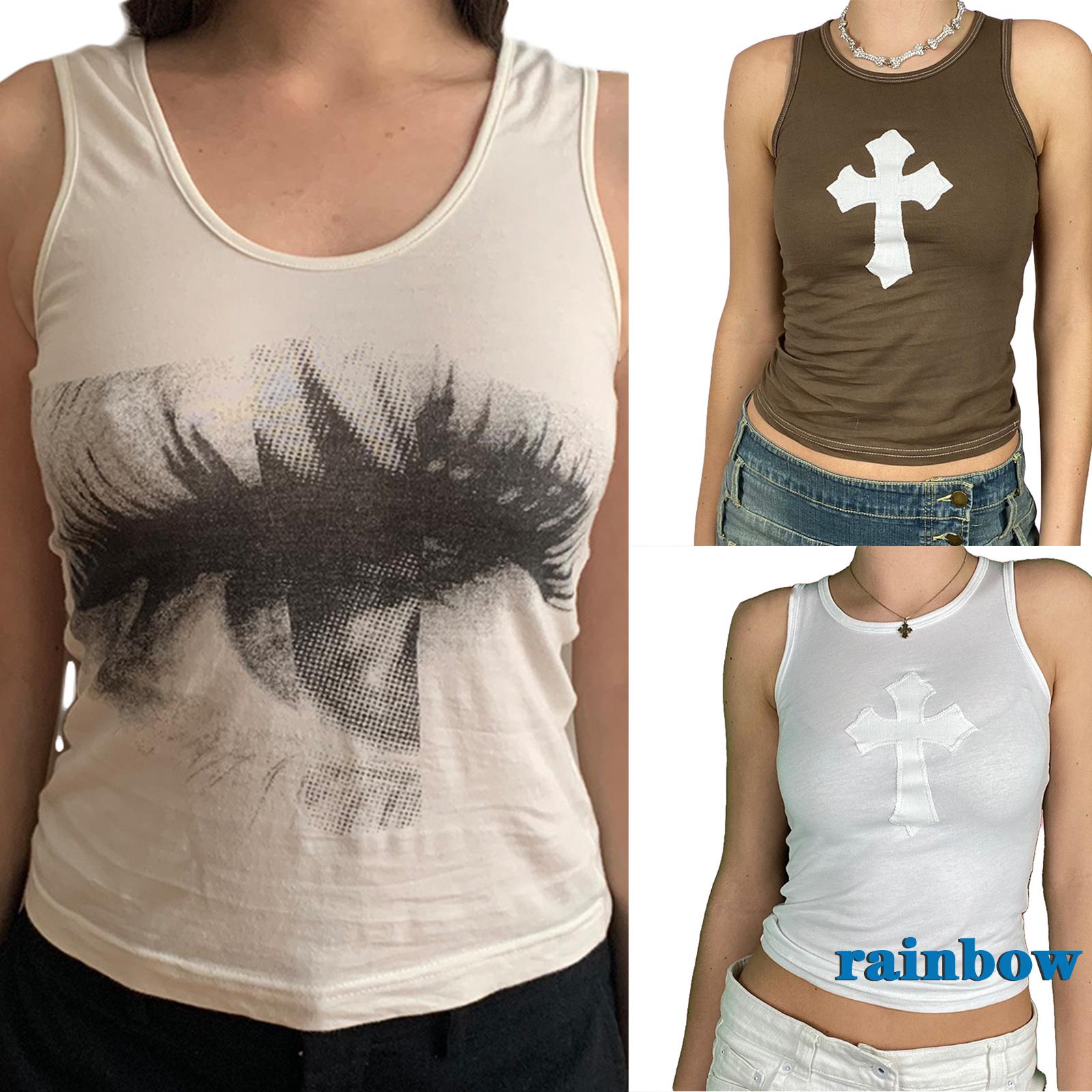 Áo Thun Sát Nách Cổ Chữ U Họa Tiết Cầu Vồng Cho Nữ