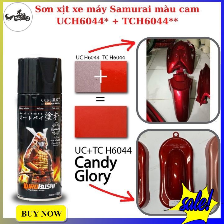 Sơn xịt samurai màu đỏ rực sử dụng hệ thống màu 2 lớp honda UCH6044* + TCH6044**
