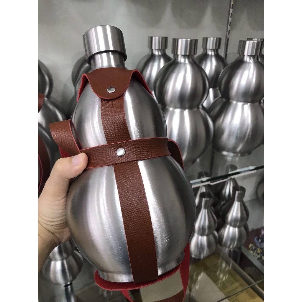 Hồ Lô Inox 304 - Hồ Lô Đựng Rượu - Tặng Kèm Bao Da