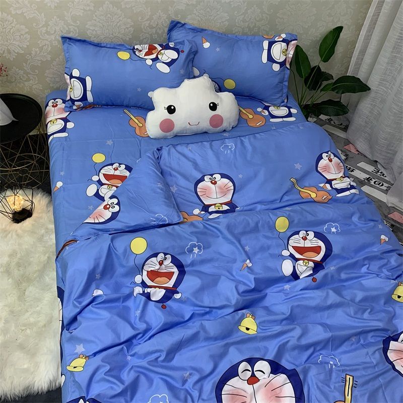Combo set 5 món ga gối vỏ chăn lồng ruột DOREMON ĐÁNH ĐÀN đủ kích thước