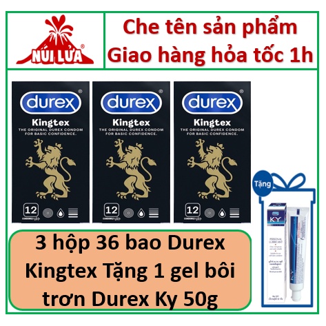 [COMBO] Mua 3 hộp bcs Durex Kingtex - 36 cái TẶNG 1 Gel KY 50g