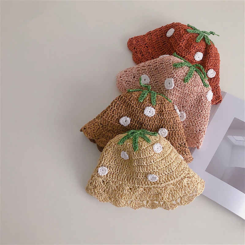 Mũ Cói Che Nắng Đi Biển Mùa Hè In Họa Tiết Dâu Tây Thời Trang Cho Bé Gái