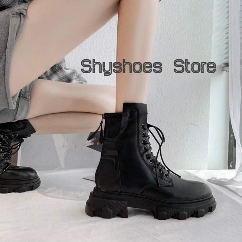 (Có Sẵn+Ảnh Thật) Giày Boot chiến binh đế đôn 5.5cm phối dây kéo sau | nhập mã NUMSSP freeship extra