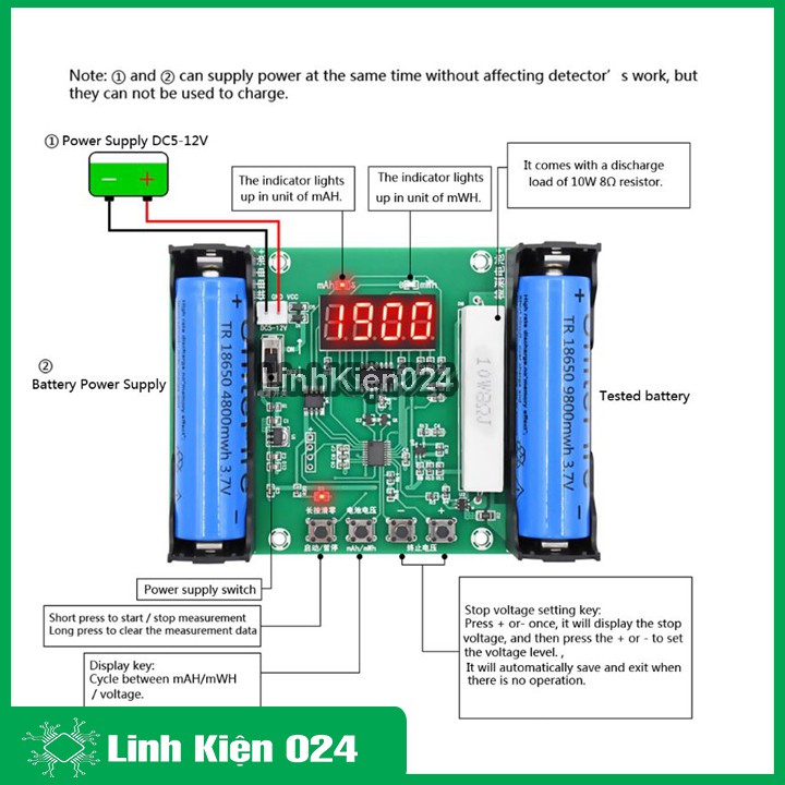 Mạch kiểm tra dung lượng thực pin 18650 XH-M240