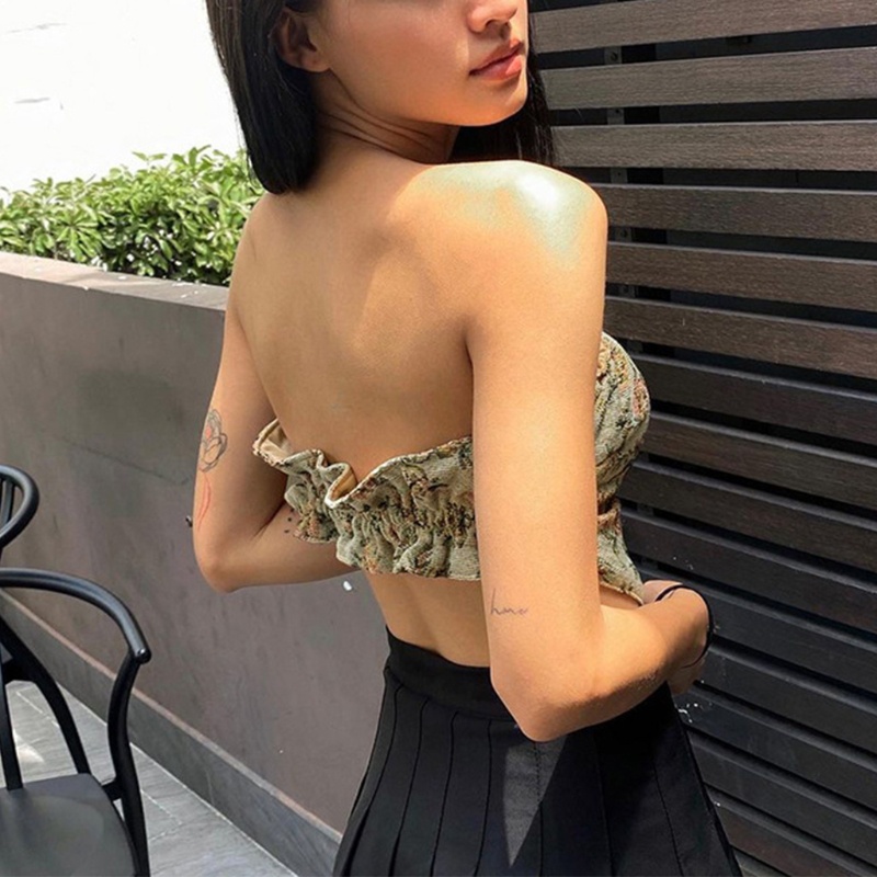 Áo ống không tay hở lưng họa tiết hoa hồng phong cách vintage gợi cảm cho nữ