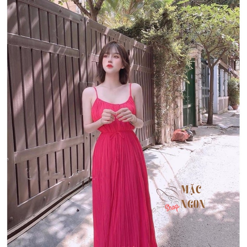 ĐẦM 2 DÂY DẬP LY DỄ THƯƠNG - VÀI THUN MÁT ĐI BIỂN HOẶC MẶC NHÀ - FREESIZE DƯỚI 60KG (tặng dây cột tóc) | BigBuy360 - bigbuy360.vn