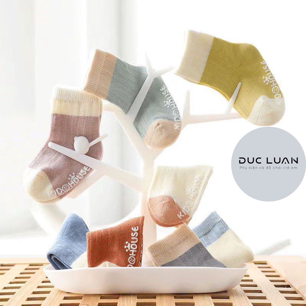 Tất trẻ em tất cho bé KID HOUSE cotton 100% chống trượt - Tất/Vớ cao cổ chống trượt cho bé từ 0 đến 3 tuổi